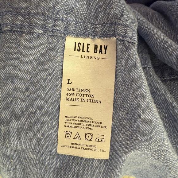 Isle Bay Linens | Linen Blend Shirt | Mens Large | Blue Short Sleeve Button Down - Picture 3 of 8